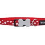 Red Dingo Patterned Dog Collar, M, 18 mm, 30 - 45 cm Neck Size, Red/ White Spots