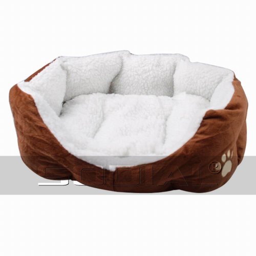 SODIAL(R) Luxury Unique Warm Indoor Soft Pet Dog Cat Bed + Cushion Dog Puppy Sofa House Bed with Mat Supplies L Brown