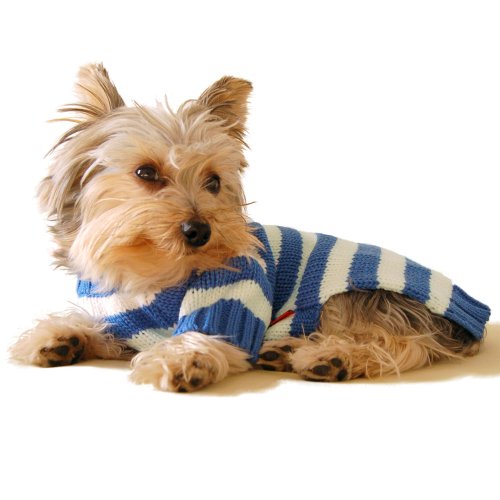 Size #12, Designer Pet Clothes, Blue Stripe Dog Hoodie Jumper