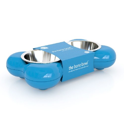 Hing Designs The Bone Bowl with Non Slip Rubber Feet and Dishwasher Safe Removable Stainless Steel Bowls, Blue