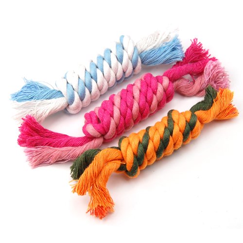 WPG 3 × Cute Tough Strong Puppy Dog Pet Tug War Play Cotton Rope Chew Toy with Knot Fun