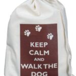 Keep Calm and Walk the Dog- Small Natural Cotton Drawstring Bag