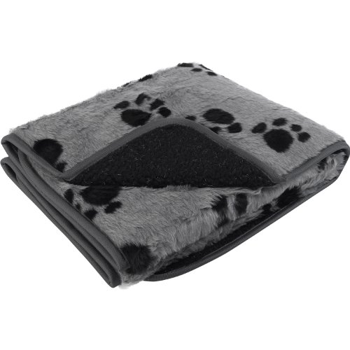 Pet Face Soft Sherpa Fleece Dog Blanket Warm Paw Print Puppy Comforter (Grey with Black Detail)