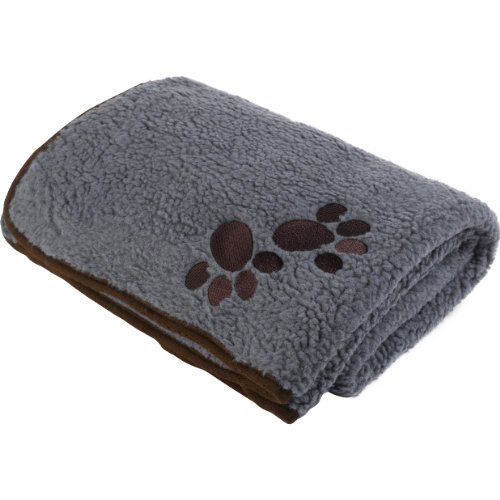 Pet Face Soft Sherpa Fleece Dog Blanket Warm Puppy Comforter (Grey with Brown Detail)