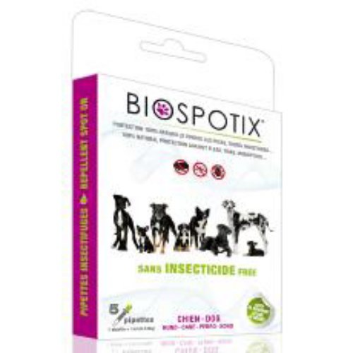 Biospotix 100 Percent Natural Flea and Tick Spot-on Repellent for Dogs, 1 ml Pipettes, Pack of 5