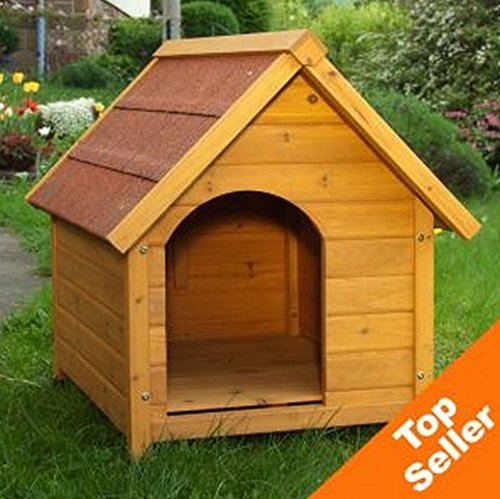 Wooden Dog Kennel - Sturdy & Attractive Outdoor Dog Kennel Made From Light, Finished Wood With a Wide Overhang Offering Protection From Adverse Weather Conditions