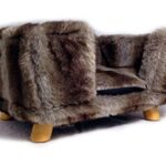 Grey Wolf Fur Rectangular Stool With 4 Pine Legs Pet Bed