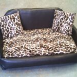 zippy faux leather sofa pet dog bed - medium - brown/leopard