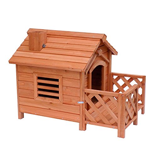 BTM Dog Kennel wooden Dog kennels Garden Outdoor Dog Houses Pet Puppy House With Balcony