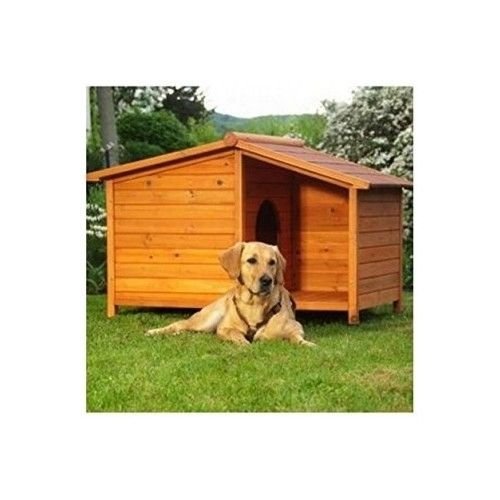 Large Wooden Dog Kennel. Sturdy and Attractive Outdoor Wood Dog Kennel & Sheltered Patio Make For a Special Home For Your Pet.