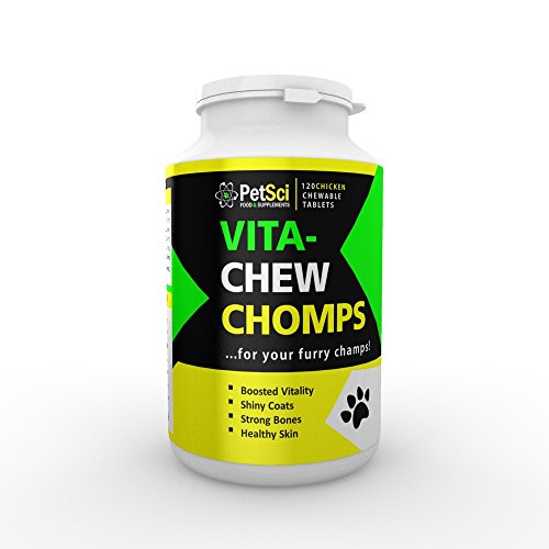 PetSci Vita-Chew Chomps | Joint Aid for Dogs | Chicken Flavoured | Glucosamine Multivitamins for Dogs | Dog Supplements | For All Dogs | Scientifically Designed by Pet Owners, for Pet Owners | Enhances Nutrition & Vitality | Vitamin D3 for Healthy Skin| Boosts Immune System| Prevents Deficiencies | Develops & Maintains Shiny Coats| Helps Fight Arthritis| From Trusted UK Suppliers