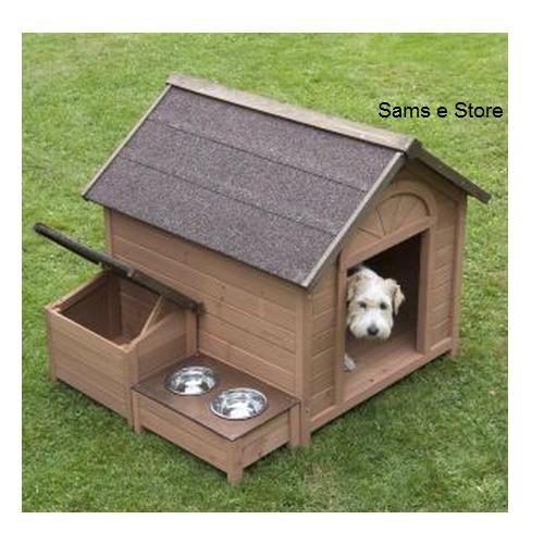 Sylvan Comfort FSC Large Dog Kennel Pup Dog House House Pet, A lovely dog kennel with pitched roof which opens up, separate roofed storage section and raised feeding area. The Sylvan Comfort FSC Dog Kennel is made using FSC certified wood.