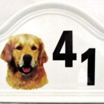 Golden Retriever House Door Number Plaque Ceramic Dog Number Sign Any Number Available Hand Decorated in the U.K. Free UK Delivery