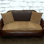 Zippy Small Sofa Dog Bed - Brown Faux Leather + Mocha Chunky Cord - Wipe & Wash Clean